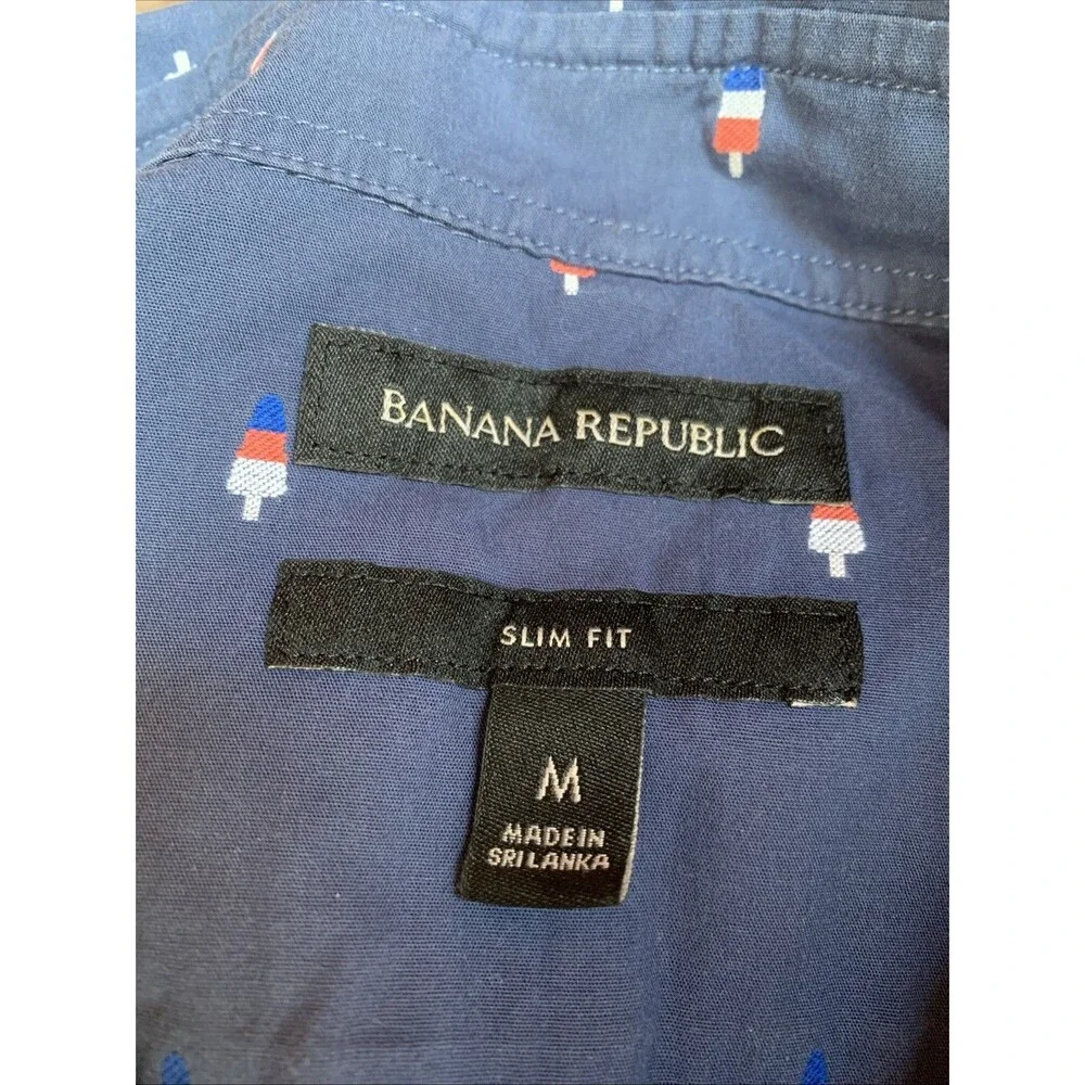 Banana Republic Men’s Popsicle Shirt Bomb Pop Navy Blue Sz Medium Slim Fit Fun